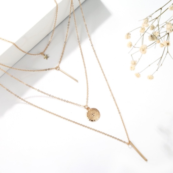 'Sky' Layered Coin Bar Star Necklace - Picture 2 of 3